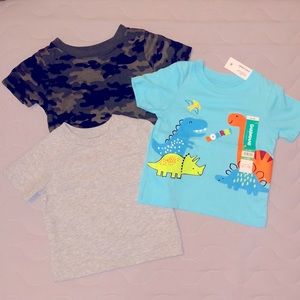 3X Baby T-Shirts 6-9M Dinosaur Camo Gray
